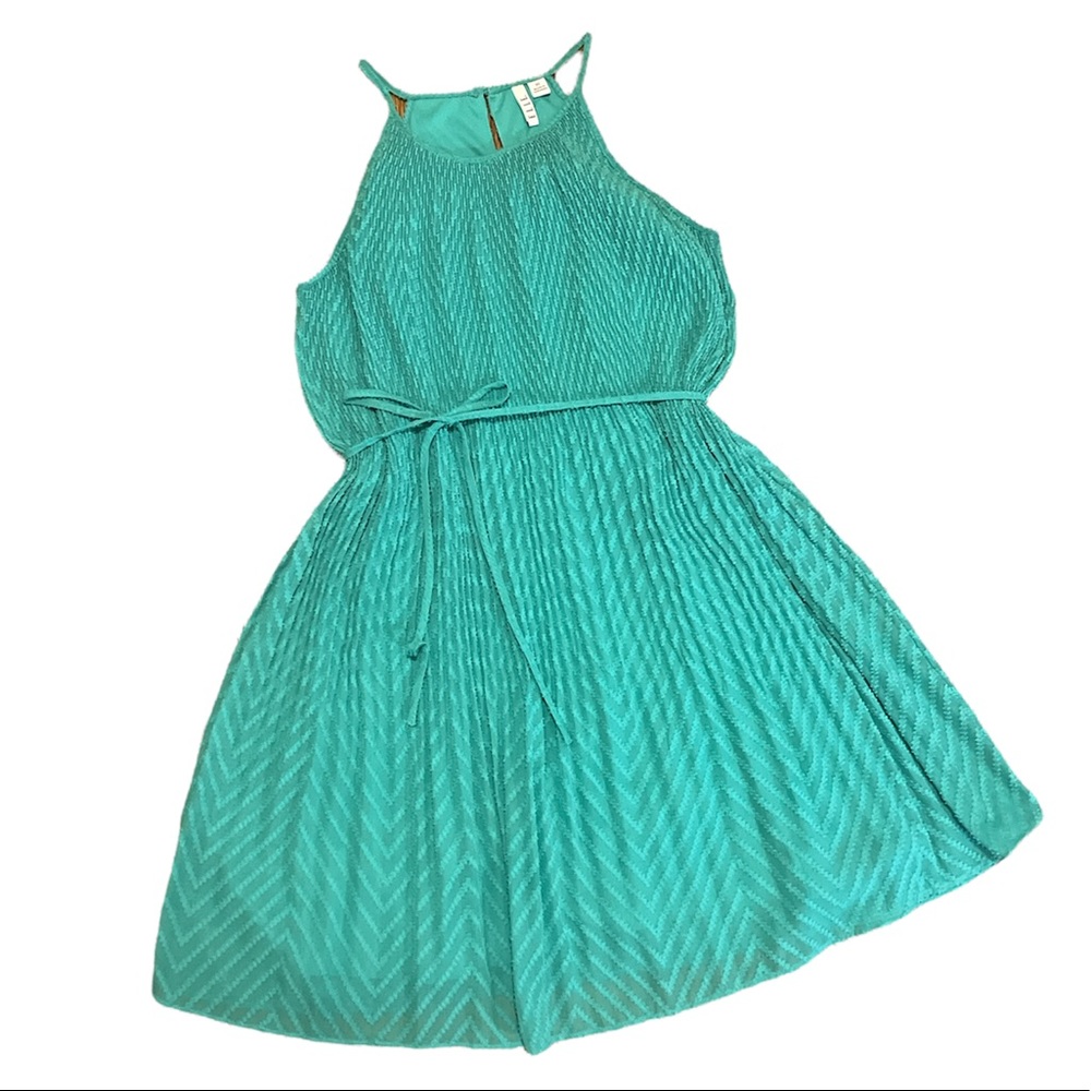 Elle Turquoise A-line Pleated Summer Dress Size XS